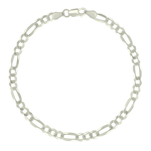 925 Sterling Silver Diamond Cut Pave 4.5mm Super Flat Figaro Bracelet | 7" to 8"