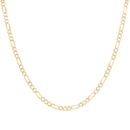 925 Sterling Silver Two-Tone Gold Plated Pave 4mm Flat Figaro Chain | 16" to 24"
