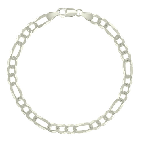 925 Sterling Silver Diamond Cut Pave 5.5mm Super Flat Figaro Bracelet | 7" to 9"
