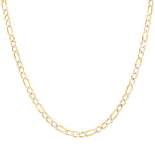 Sterling Silver Two-Tone Gold Plated Pave 4.7mm Flat Figaro Chain | 16" to 24"