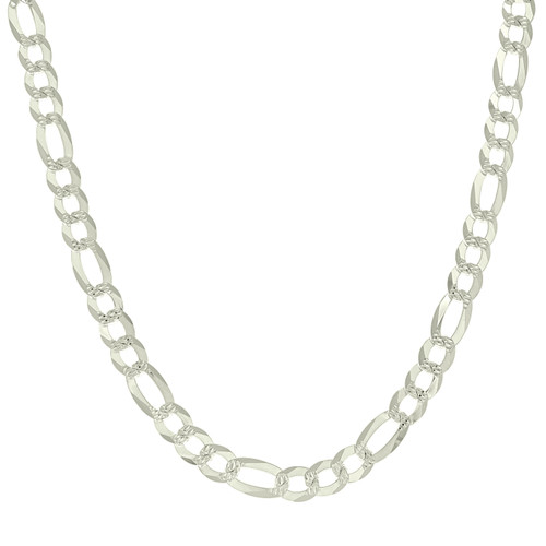 925 Sterling Silver Diamond Cut Pave 8.5mm Super Flat Figaro Chain | 20" to 26"
