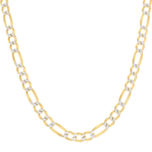Sterling Silver Two-Tone Gold Plated Pave 7.5mm Flat Figaro Chain | 18" to 26"