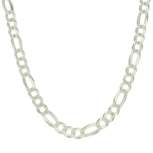 925 Sterling Silver Diamond Cut Pave 10mm Super Flat Figaro Chain | 20" to 24"