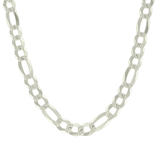 925 Sterling Silver Diamond Cut Pave 11.5mm Super Flat Figaro Chain | 20" to 26"