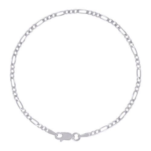 925 Sterling Silver Rhodiumed D/C 2.3mm Super Flat Figaro Bracelet | 7" to 9"