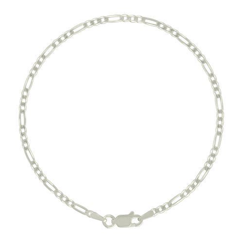 925 Sterling Silver Lobster D/C 2.3mm Super Flat Figaro Link Bracelet | 7" to 9"