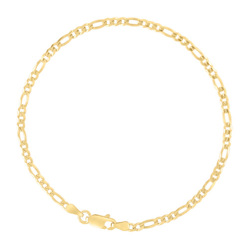 Sterling Silver Yellow Gold Plated D/C 3mm Flat Figaro Link Bracelet | 7" to 9"