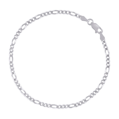 925 Sterling Silver Rhodium Plated D/C 4mm Super Flat Figaro Bracelet | 7" to 9"