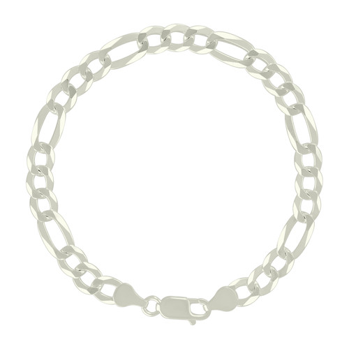925 Sterling Silver Lobster D/C 6.5mm Super Flat Figaro Link Bracelet | 8" to 9"