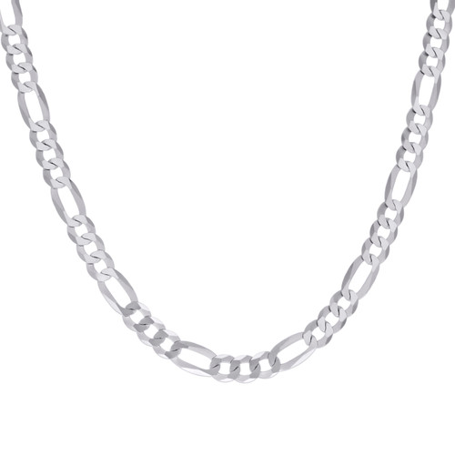 925 Sterling Silver Rhodiumed D/C 7.8mm Super Flat Figaro Chain | 16" to 24"