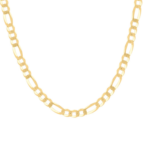 Sterling Silver Yellow Gold Plated D/C 7.8mm Flat Figaro Link Chain | 16" to 24"