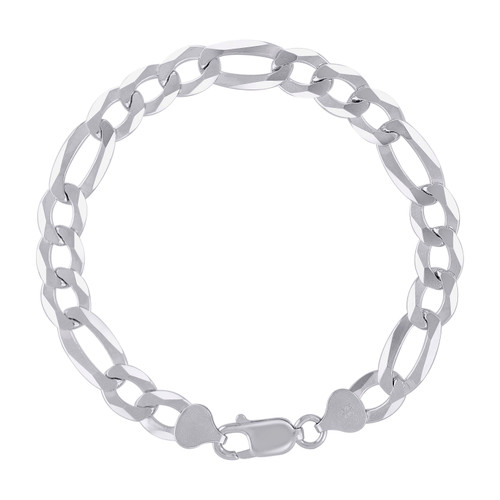 925 Sterling Silver Rhodium Plated D/C 9mm Super Flat Figaro Bracelet | 7" to 9"