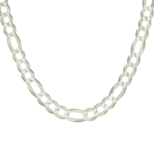 925 Sterling Silver Lobster Clasp D/C 11mm Super Flat Figaro Chain | 20" to 26"