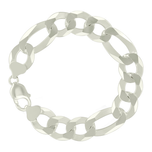925 Sterling Silver Lobster D/C 13.5mm Super Flat Figaro Bracelet | 8" to 9"