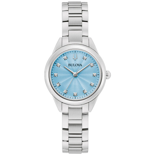 Bulova Sutton Diamond 96P250 Women's 28mm Stainless Steel Pastel Blue Dial Watch