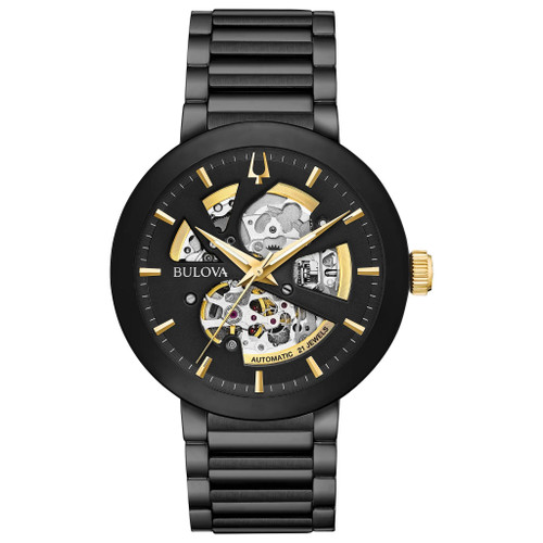 Bulova Futuro Modern 98A203 Men's Black IP Stainless Steel Skeleton Dial Watch