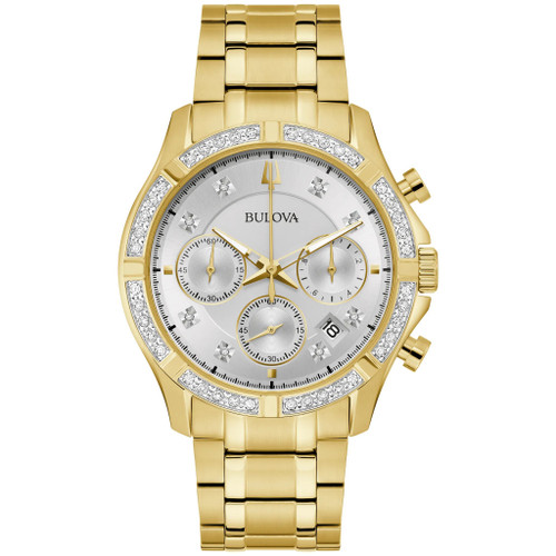 Bulova Classic Diamond 98E113 Mens Gold Tone Stainless Steel Two Tone Dial Watch