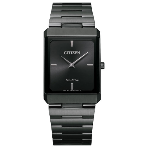 Citizen Eco-Drive Large Stiletto Tank AR3107-57E Blk Stainless Steel Slim Watch