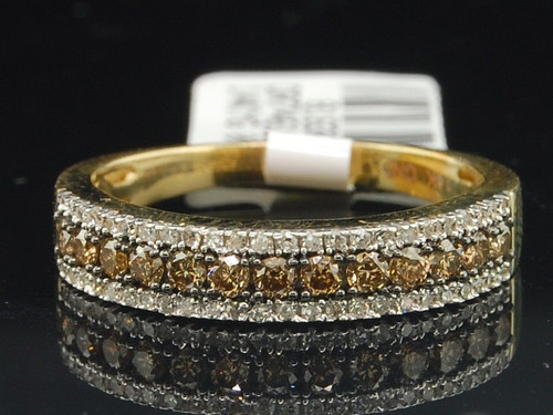 Ladies 14K Yellow Gold Brown Diamond Engagement Ring Wedding Band Set 0.58 Ct.