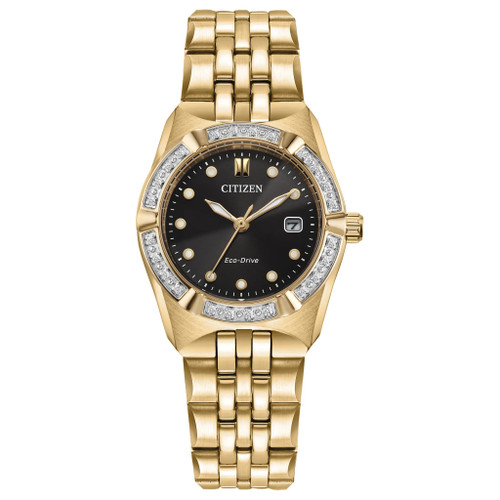 Citizen Eco-Drive Corso Diamond EW2712-55E 28mm Gold Stainless Steel Black Watch