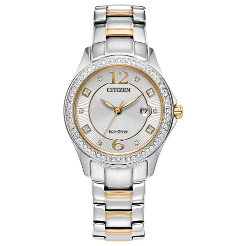 Citizen Eco-Drive Crystal FE1146-71A 30mm Two Tone Stainless Steel Silver Watch