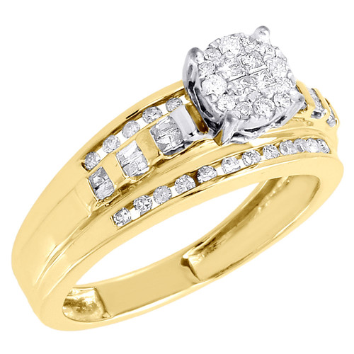 Diamond Engagement Bridal Wedding Ring Yellow Gold Princess Round Cut 1/2 Ct.