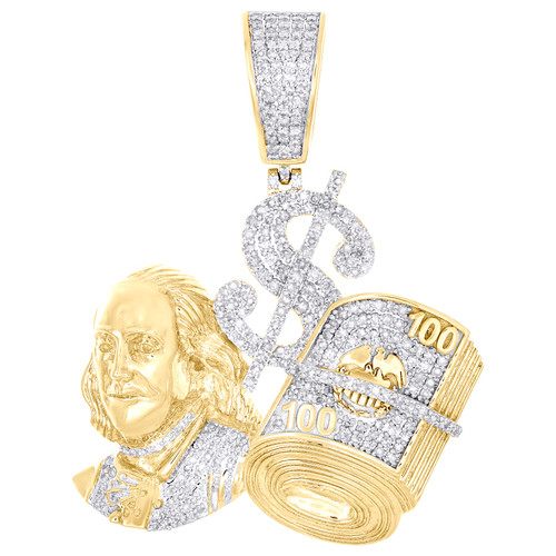 10K Yellow Gold Natural Diamond Charm Benjamin Dollar Sign Stack Pendant 1.33 CT