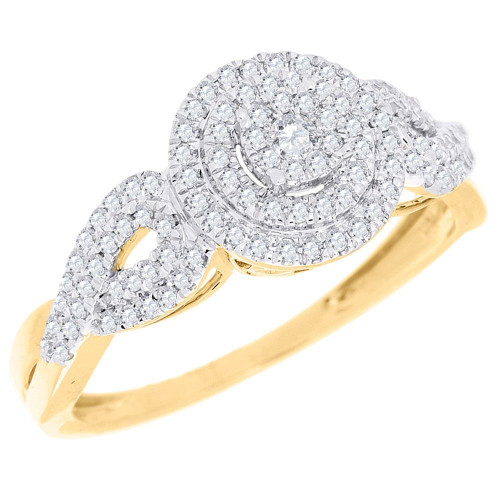 Diamond Engagement Wedding Ring Swirl Design 10K Yellow Gold Round Cut 1/3 Ct.