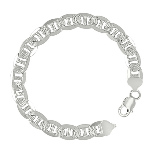 925 Sterling Silver Diamond Cut 9.5mm Solid Classic Mariner Link Bracelet | 9"