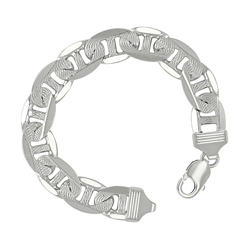 925 Sterling Silver Diamond Cut 13mm Solid Classic Mariner Link Bracelet | 8"