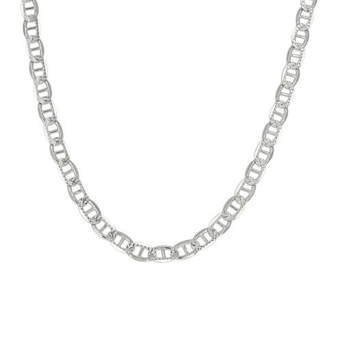 925 Sterling Silver D/C Pave 3mm Solid Classic Mariner Link Chain | 16" to 24"