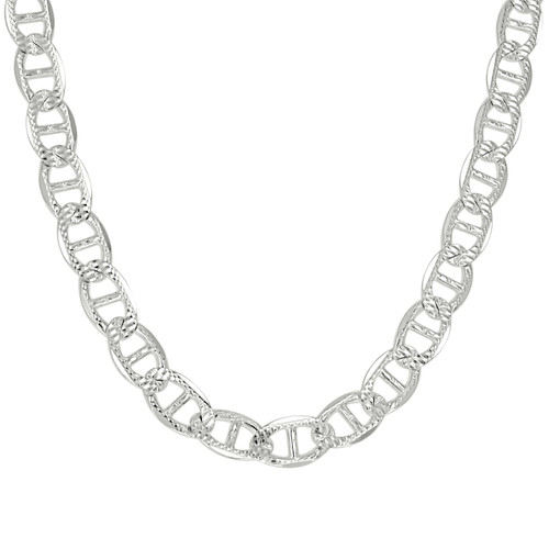925 Sterling Silver D/C Pave 8mm Solid Classic Mariner Link Chain | 16" to 24"