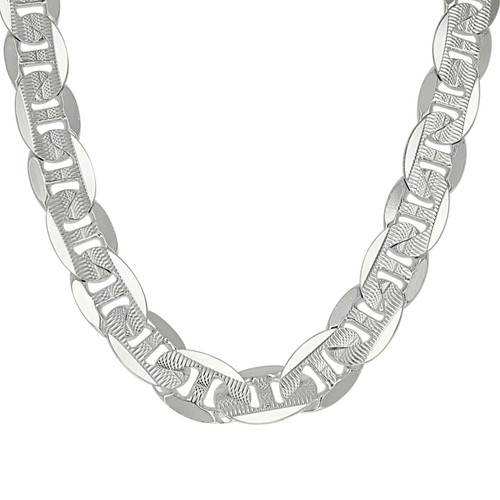 925 Sterling Silver D/C Pave 11mm Solid Classic Mariner Link Chain | 20" to 28"