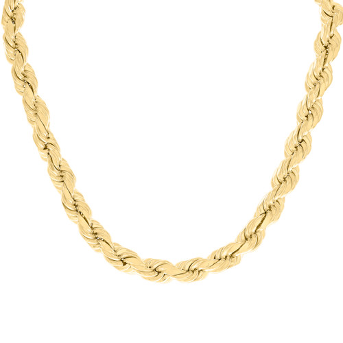 925 Yellow Gold Plated Lobster Diamond Cut 10mm Hollow Rope Chain | 22" to 28"