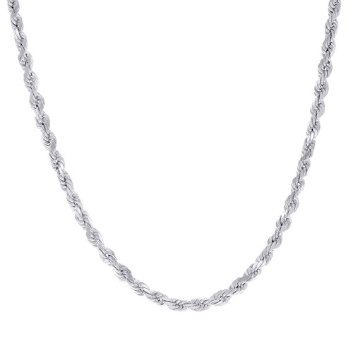 925 Sterling Silver Rhodiumed Diamond Cut 3mm Hollow Rope Chain | 16" to 24"