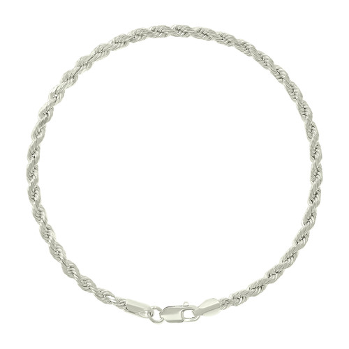925 Sterling Silver Lobster Diamond Cut 3mm Hollow Rope Bracelet | 7" to 9"