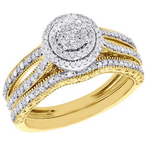 10K Yellow Gold Round Diamond Wedding Bridal Set Ladies Halo Engagement Ring 0.3