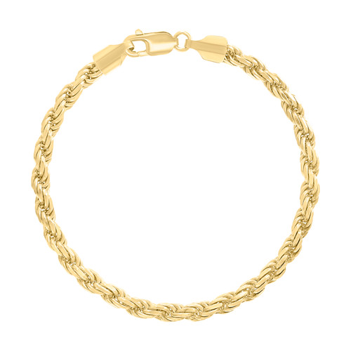 925 Yellow Gold Plated Lobster Diamond Cut 4.8mm Hollow Rope Bracelet | 8" to 9"