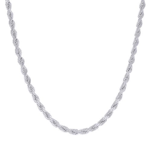 925 Sterling Silver Rhodiumed Diamond Cut 4mm Hollow Rope Chain | 16" to 24"