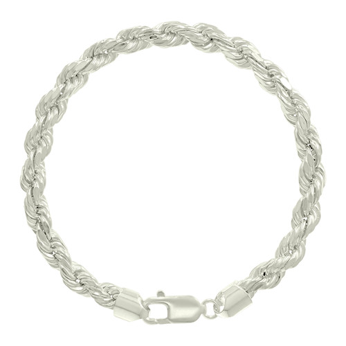 925 Sterling Silver Lobster Diamond Cut 5.3mm Hollow Rope Bracelet | 8" to 9"