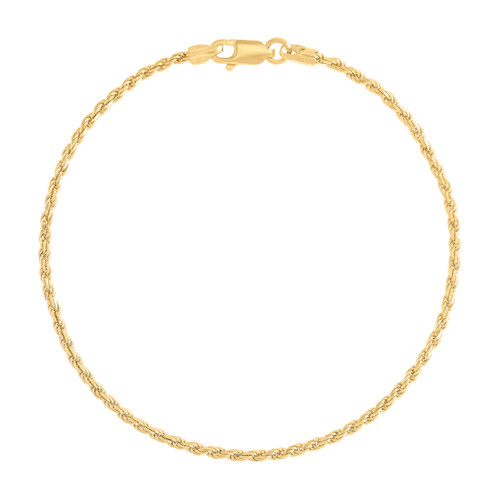 925 Yellow Gold Plated Lobster Diamond Cut 1.5mm Solid Rope Bracelet | 7" to 9"