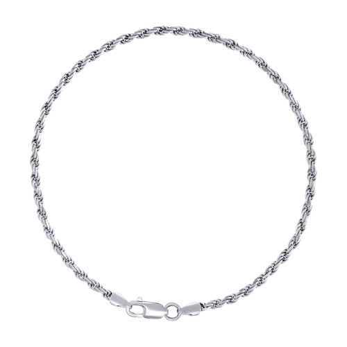 925 Sterling Silver Rhodiumed Diamond Cut 2.5mm Solid Rope Bracelet | 7" to 9"