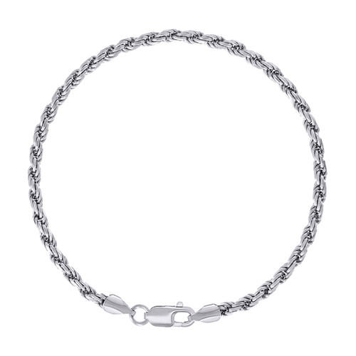 925 Sterling Silver Rhodiumed Diamond Cut 3.5mm Solid Rope Bracelet | 7" to 9"