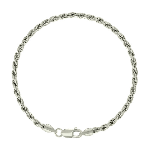 925 Sterling Silver Lobster Diamond Cut 3.5mm Solid Rope Bracelet | 7" to 9"