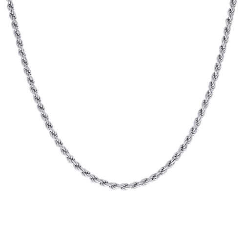 925 Sterling Silver Rhodiumed Diamond Cut 4mm Solid Rope Chain | 16" to 24"