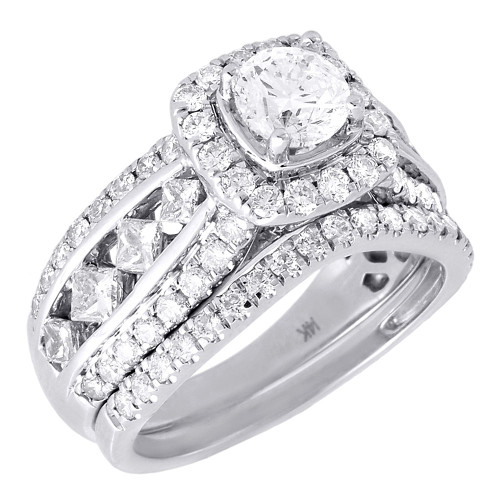 Diamond Solitaire Engagement Ring White Gold Round Princess Bridal Set 2.25 Tcw