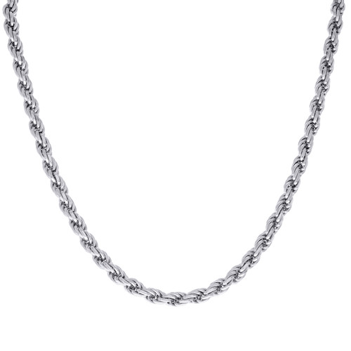 925 Sterling Silver Rhodiumed Diamond Cut 5mm Solid Rope Chain | 18" to 26"