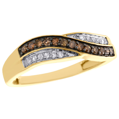 anillo de boda de oro amarillo de 10 quilates con diamantes marrones y anillo de aniversario para mujer de 1/4 qt