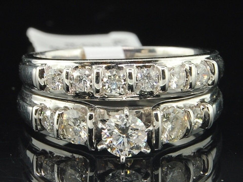 Diamond Engagement Ring Wedding Band Bridal Set 14K White Gold Round Cut 1 Ct.