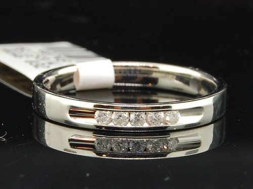Diamond 5 Stone Wedding Band Ladies 14K White Gold Round Cut Ring 0.13 Tcw.